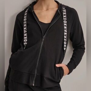 DKNY Women's Logo-Drawstring Fleece Full-Zip Hoodie Black Size X-Large